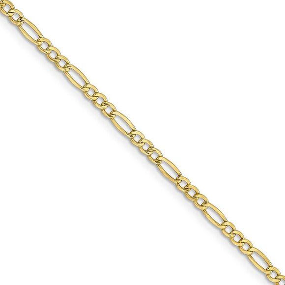 2.5mm 10k Yellow Gold Hollow Figaro Chain Necklace, 20 Inch - Picture 1 of 8